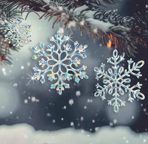 18Pcs Christmas Ornaments Snowflakes Decorations, Iridescent Plastic Snowflakes Hanging Decorations for Winter Holiday Christmas Birthday Party Decoration Supplies in Saudi Arabia