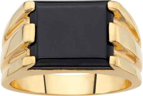 PalmBeach Men's Yellow Gold-Plated Emerald Cut Simulated Black Onyx Ring Sizes 8-13 in Saudi Arabia