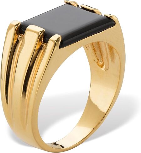PalmBeach Men's Yellow Gold-Plated Emerald Cut Simulated Black Onyx Ring Sizes 8-13 in Saudi Arabia