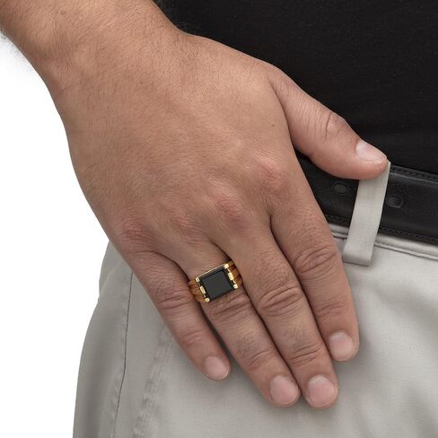 PalmBeach Men's Yellow Gold-Plated Emerald Cut Simulated Black Onyx Ring Sizes 8-13 in Saudi Arabia