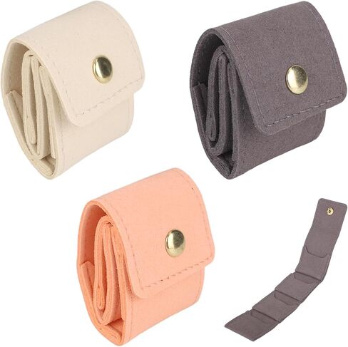 3 Pcs Mini Travel Jewelry Organizer Pouch for Women, Portable Jewelry Storage Bag for Earrings Rings (Brown, Beige, Black) in Saudi Arabia