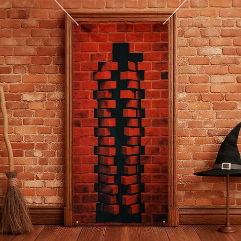 Halloween Door Cover Decorations Castle Entrance Door Cover 3D Medieval Theme Castle Backdrop Gothic Birthday Photo Background Banner for Halloween Vampire Party Decor Supplies, 78 x 36 Inch in Kuwait