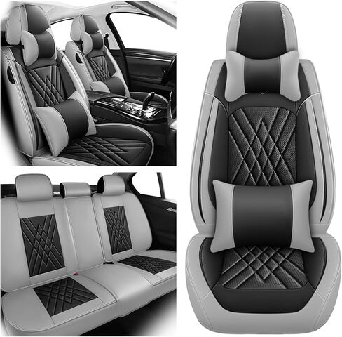 أغطية مقاعد السيارة متوافقة مع Subaru Outback 2000-2025، ملفوفة بالكامل 360 درجة، جيب تخزين متوافق مع الوسادة الهوائية، تصميم بسحاب مقاوم للاهتراء، سهل التنظيف (أسود رمادي، مجموعة كاملة مع وسادة) in Kuwait