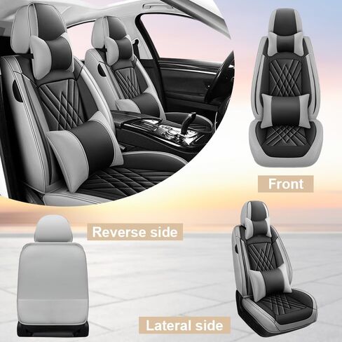 أغطية مقاعد السيارة متوافقة مع Subaru Outback 2000-2025، ملفوفة بالكامل 360 درجة، جيب تخزين متوافق مع الوسادة الهوائية، تصميم بسحاب مقاوم للاهتراء، سهل التنظيف (أسود رمادي، مجموعة كاملة مع وسادة) in Kuwait