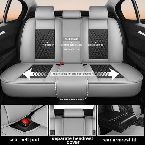 أغطية مقاعد السيارة متوافقة مع Subaru Outback 2000-2025، ملفوفة بالكامل 360 درجة، جيب تخزين متوافق مع الوسادة الهوائية، تصميم بسحاب مقاوم للاهتراء، سهل التنظيف (أسود رمادي، مجموعة كاملة مع وسادة) in Kuwait