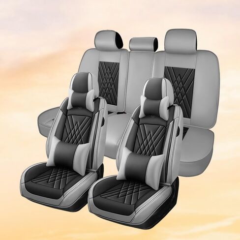 أغطية مقاعد السيارة متوافقة مع Subaru Outback 2000-2025، ملفوفة بالكامل 360 درجة، جيب تخزين متوافق مع الوسادة الهوائية، تصميم بسحاب مقاوم للاهتراء، سهل التنظيف (أسود رمادي، مجموعة كاملة مع وسادة) in Kuwait