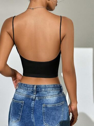 قميص قصير نسائي من SweatyRocks بحزام سباغيتي ورقبة واسعة بدون ظهر وقصة ضيقة in Saudi Arabia