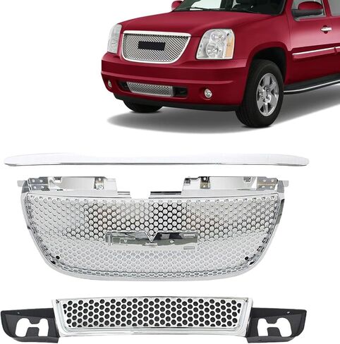 JX Racing*Accessories*Performance Compatible with 2007 2008 2009 2010 2011 2012 2013 GMC Yukon/Yukon XL 1500 Front Upper and Lower Grille and Hood Molding Trim Set black 3PCS in Kuwait