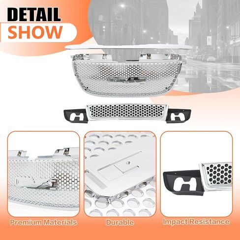 JX Racing*Accessories*Performance Compatible with 2007 2008 2009 2010 2011 2012 2013 GMC Yukon/Yukon XL 1500 Front Upper and Lower Grille and Hood Molding Trim Set black 3PCS in Kuwait