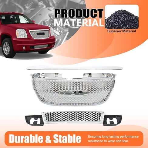 JX Racing*Accessories*Performance Compatible with 2007 2008 2009 2010 2011 2012 2013 GMC Yukon/Yukon XL 1500 Front Upper and Lower Grille and Hood Molding Trim Set black 3PCS in Kuwait