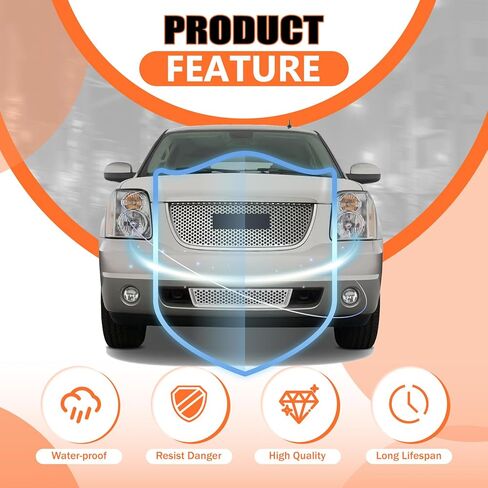 JX Racing*Accessories*Performance Compatible with 2007 2008 2009 2010 2011 2012 2013 GMC Yukon/Yukon XL 1500 Front Upper and Lower Grille and Hood Molding Trim Set black 3PCS in Kuwait