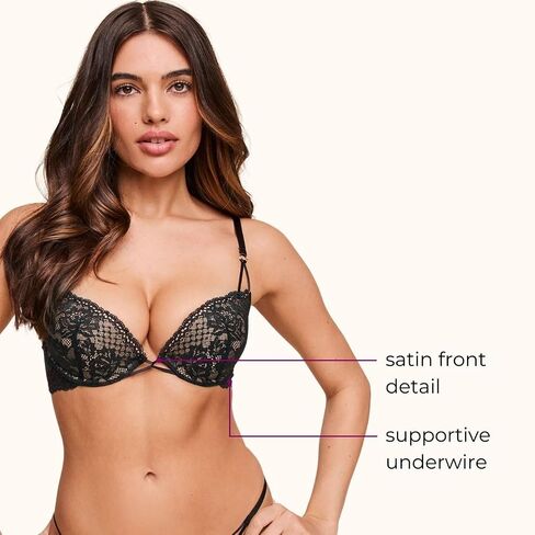 Adore Me Josie Plunge Push Up Bra - 30A-38DD Underwire Bra for Women with Lace & Satin Detail & Adjustable Straps in Kuwait