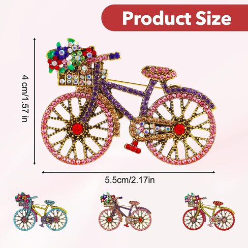 3Pcs Rhinestone Bicycle Brooch Pins, Crystal Creative Bicycles Jewelry Vintage Elegant Pin for Women Classic Wedding Fashion Jewelry Accessories Gift for Clothes Hats Bags in Saudi Arabia