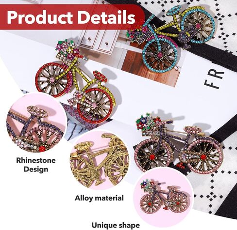 3Pcs Rhinestone Bicycle Brooch Pins, Crystal Creative Bicycles Jewelry Vintage Elegant Pin for Women Classic Wedding Fashion Jewelry Accessories Gift for Clothes Hats Bags in Saudi Arabia