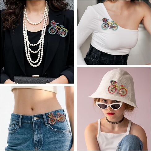 3Pcs Rhinestone Bicycle Brooch Pins, Crystal Creative Bicycles Jewelry Vintage Elegant Pin for Women Classic Wedding Fashion Jewelry Accessories Gift for Clothes Hats Bags in Saudi Arabia