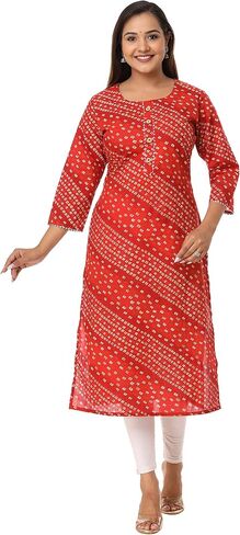 Vi VIHAAN IMPEX Women's Cotton Kurti Red Sanganeri Print Ready to Wear Tops Casual Fall Tops Perfect for Daily Wear in Saudi Arabia