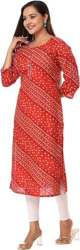 Vi VIHAAN IMPEX Women's Cotton Kurti Red Sanganeri Print Ready to Wear Tops Casual Fall Tops Perfect for Daily Wear in Saudi Arabia