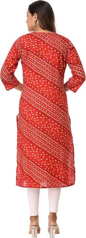 Vi VIHAAN IMPEX Women's Cotton Kurti Red Sanganeri Print Ready to Wear Tops Casual Fall Tops Perfect for Daily Wear in Saudi Arabia