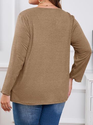 Beautife Womens Plus Size Long Sleeve T-Shirts Trendy Casual Scallop Trim V Neck Tunic Tops Curvy Loose Fit Fall Blouse Tees in Kuwait