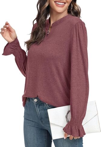 Women's Fashion Long Sleeve Tunic top Casual Loose Diamond V Neck Daily Work Shirts in Kuwait
