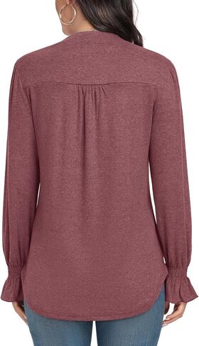 Women's Fashion Long Sleeve Tunic top Casual Loose Diamond V Neck Daily Work Shirts in Kuwait