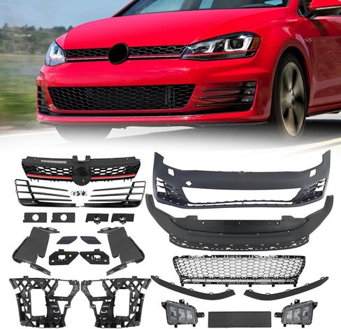 غطاء المصد الأمامي KARPAL + طقم شبكة غطاء محرك السيارة مناسب لـ 2015-2017 Volkswagen VW Golf MK7 GTI Style غير مطلي in Kuwait