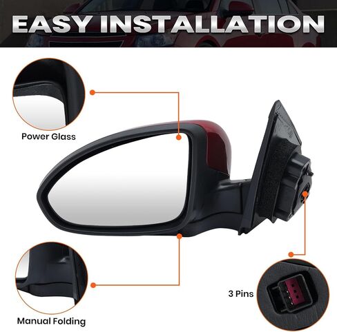 Left Driver Side Mirror Compatible with Chevrolet Chevy Cruze 2011-2015 Power Glass Manual Folding without Heated without Turn Signal Replace GM1320420 3 Pins (Silver Gray) in Kuwait