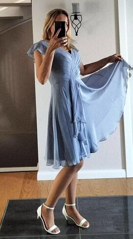 فساتين شبه رسمية برقبة على شكل حرف V للنساء مع أكمام فستان صيفي لحفلات الزفاف على شكل حرف A لحفلات الكوكتيل in Saudi Arabia
