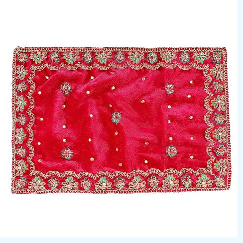 Set of 2 Velvet Mat Aasan Pooja Cloth for Multipurpose Indian Traditional Pooja Festival Laxmmi Poojan Diwali Decorations Item and Pooja Article Yellow Laxmi(Size:-12 Inches X 8 Inches)(Pink,Green) in Saudi Arabia