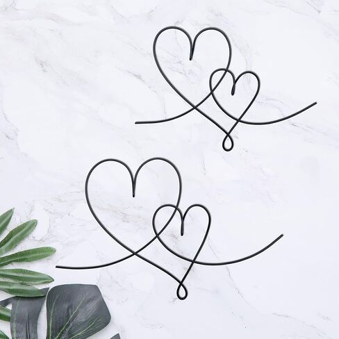 2 Pieces Metal Duo Hearts Wall Decor, Metal Wire Heart Signs Art, Love Heart Decoration For Home Bedroom Living Room Wall Shelf Hanging Decoration Valentine's Day Gifts (Black) in Saudi Arabia
