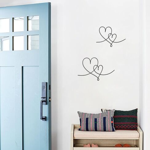 2 Pieces Metal Duo Hearts Wall Decor, Metal Wire Heart Signs Art, Love Heart Decoration For Home Bedroom Living Room Wall Shelf Hanging Decoration Valentine's Day Gifts (Black) in Saudi Arabia