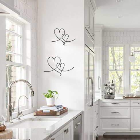2 Pieces Metal Duo Hearts Wall Decor, Metal Wire Heart Signs Art, Love Heart Decoration For Home Bedroom Living Room Wall Shelf Hanging Decoration Valentine's Day Gifts (Black) in Saudi Arabia