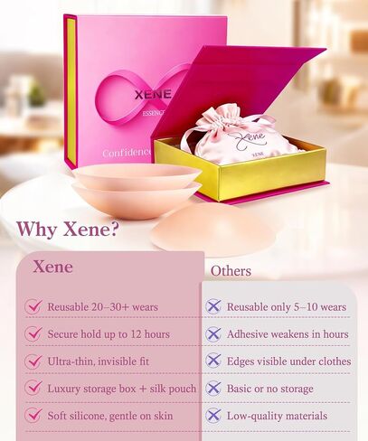 Xene Nipple Covers for Women - Invisible No Show Reusable Sticky Silicone Pasties with Luxury Box for Travel Confidence in Saudi Arabia