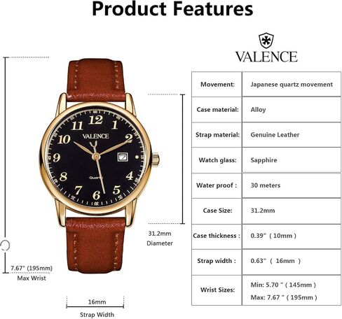 Valence-Julius Women's Watches. Vintage Small Face Square Watches for Women. Classic Ladies Quartz Watches with Brown Leather Band (Model; 087E) in Saudi Arabia