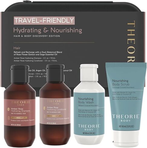THEORIE PURE Collection Travel Set- Hypoallergenic-Shampoo, Conditioner, Body Wash & Face and Body Scrub- Fragrance-Free. No Sulfate, Paraben, Phthalate,or synthetic Dyes- Clean Beauty for Hair & Body in Kuwait
