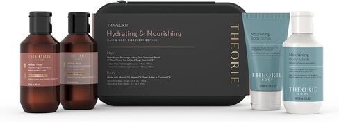 THEORIE PURE Collection Travel Set- Hypoallergenic-Shampoo, Conditioner, Body Wash & Face and Body Scrub- Fragrance-Free. No Sulfate, Paraben, Phthalate,or synthetic Dyes- Clean Beauty for Hair & Body in Kuwait