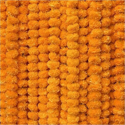 zig zag Artificial Marigold Garland (5pcs Pack) - Ideal for Weddings,Birthday, Christmas Decorations, and Diwali Celebrations, Faux Garlands 5 Strings - 4.5-5 Ft Long (Orange) in Kuwait