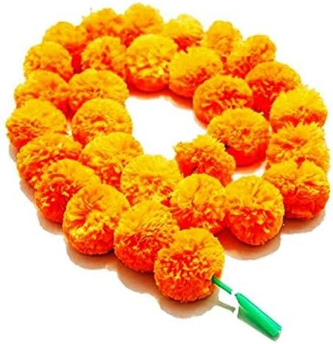 zig zag Artificial Marigold Garland (5pcs Pack) - Ideal for Weddings,Birthday, Christmas Decorations, and Diwali Celebrations, Faux Garlands 5 Strings - 4.5-5 Ft Long (Orange) in Kuwait