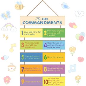 The Ten Commandments Christian Home Wall Decor Art, Wooden Hanging Frontal Guiding Plaque Door Hanging for School, Kindergarten, Office, Home Bible Verse Study (Kids) in Saudi Arabia