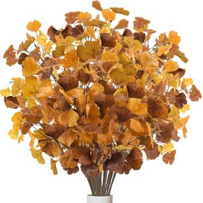 6 قطع من أوراق الجنكة الاصطناعية الخريفية سيقان الخريف الخضراء وسيقان أوراق الخريف رذاذ للمزهريات المنزلية لتزيين طاولات عيد الشكر in Kuwait