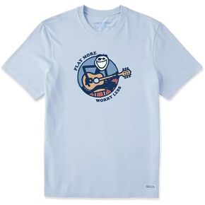 Life is Good. Men's Play More Worry Less Jake Guitar Short Sleeve Crusher-LITE Tee, Glacier Blue in Saudi Arabia