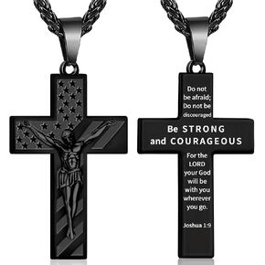 Jesus Cross Necklace for Men Crucifix Bible Verse Pendant Stainless Steel 18+2" Christian Baptism Confirmation Religious Gifts for Men in Saudi Arabia