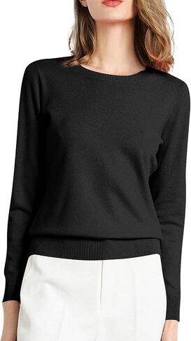 Cashmere Sweaters for Women Long Sleeve Crew Neck Wool Sweater Lightweight Soft Cozy Warm Ribbed Knit Tops Pullover in Saudi Arabia