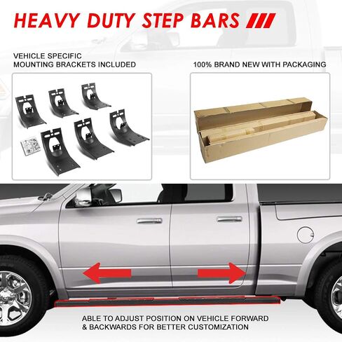 Auto Dynasty Flat Running Boards Compatible with 2009-2024 Dodge Ram 1500 Truck Extended/Quad Cab, Stainless Steel Side Step Rail Nerf Bars, 5" Step Bars, Polished Chrome in Saudi Arabia