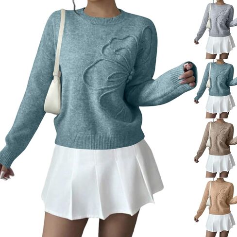 Crew Neck Pullover Sweater for Women Loose Fit Knit Floral Sweater Long Sleeve Cute Fall Oversized Tops Pullover 2025 in Saudi Arabia
