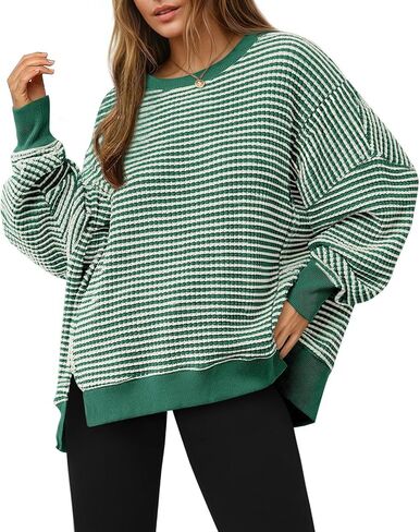 المرأة الهراء متماسكة مخطط البلوز المتضخم طويلة الأكمام Crewneck سبليت البلوز تونك القمم العصرية Y2k وتتسابق in Saudi Arabia