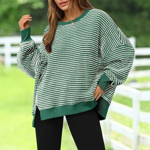 المرأة الهراء متماسكة مخطط البلوز المتضخم طويلة الأكمام Crewneck سبليت البلوز تونك القمم العصرية Y2k وتتسابق in Saudi Arabia
