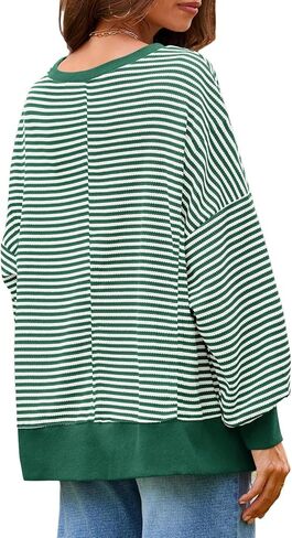 المرأة الهراء متماسكة مخطط البلوز المتضخم طويلة الأكمام Crewneck سبليت البلوز تونك القمم العصرية Y2k وتتسابق in Saudi Arabia