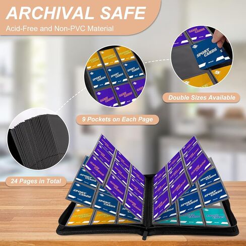 حافظة بطاقات لبطاقات التداول ذات 9 جيوب، حافظة بطاقات TiopLior Zip MTG مع جيب تحميل جانبي 432، ألبوم بطاقات مناسب لبطاقة كرة القدم الرياضية لكرة القدم البيسبول TCG، سهلة الإدخال لمجموعة البطاقات باللون الأسود in Kuwait