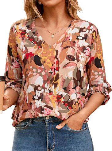 Simplee Womens Work Business Casual Tops Fall Long Sleeve Dressy Boho Floral Blouse 2025 Trendy Shirts in Saudi Arabia